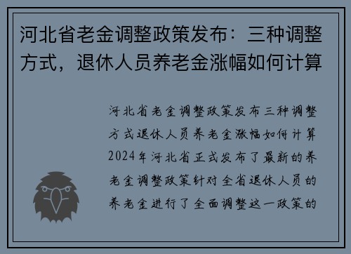 河北省老金调整政策发布：三种调整方式，退休人员养老金涨幅如何计算？